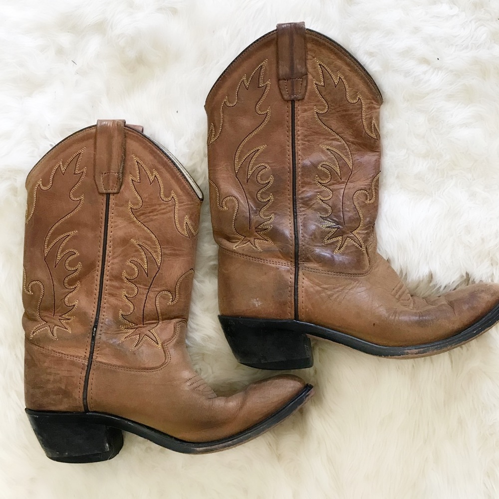 Old west leather western boot tan size 7 1/2